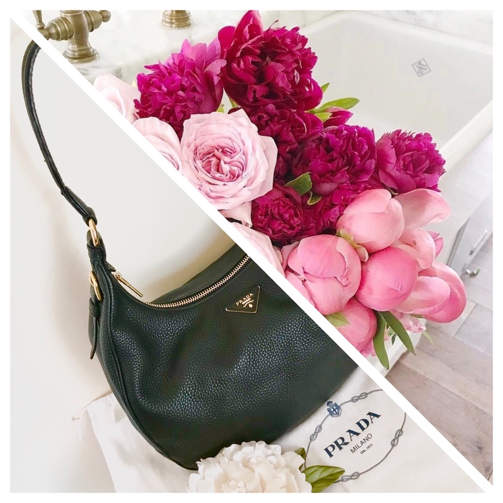 PRADA Black Leather Vitello Daino Large Hobo Bag